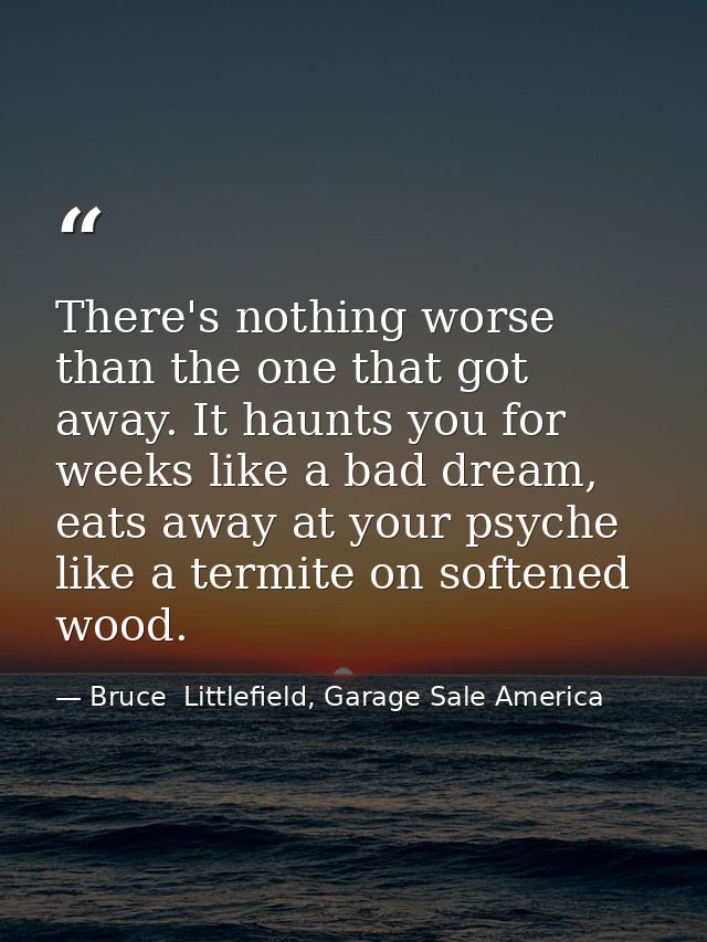 There's nothing worse than the one that got away. It haunts you for weeks like a bad dream, eats away at your psyche lik — Bruce  Littlefield, Garage Sale America