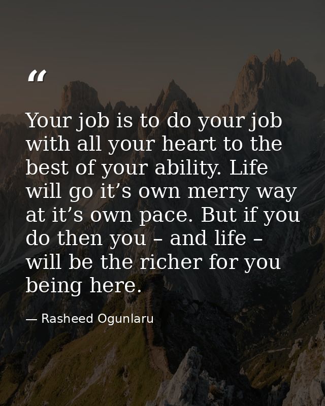Your job is to do your job with all your heart to the best of your ability. Life will go it’s own merry way at it’s own  — Rasheed Ogunlaru