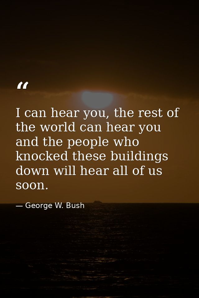 I can hear you, the rest of the world can hear you and the people who knocked these buildings down will hear all of us s — George W. Bush