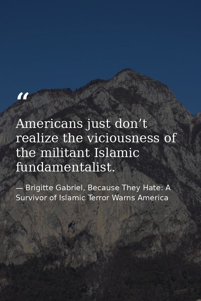 Americans just don’t realize the viciousness of the militant Islamic fundamentalist. — Brigitte Gabriel, Because They Hate: A Survivor of Islamic Terror Warns America