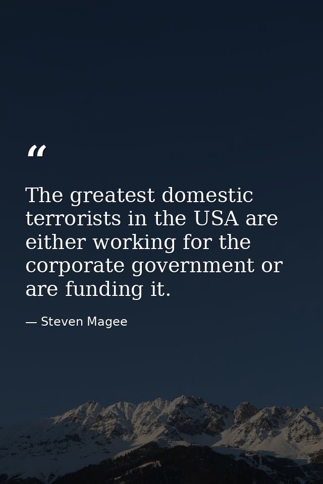 The greatest domestic terrorists in the USA are either working for the corporate government or are funding it. — Steven Magee