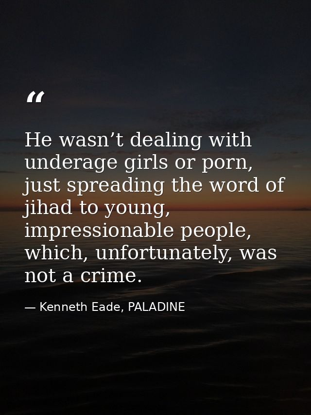 He wasn’t dealing with underage girls or porn, just spreading the word of jihad to young, impressionable people, which,  — Kenneth Eade, PALADINE