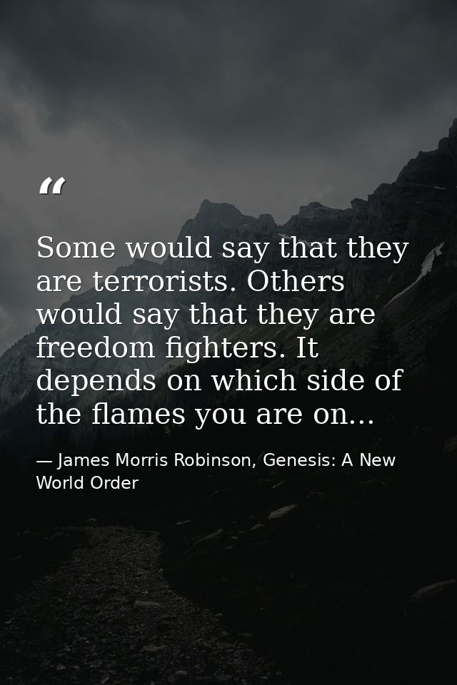 Some would say that they are terrorists. Others would say that they are freedom fighters. It depends on which side of th — James Morris Robinson, Genesis: A New World Order