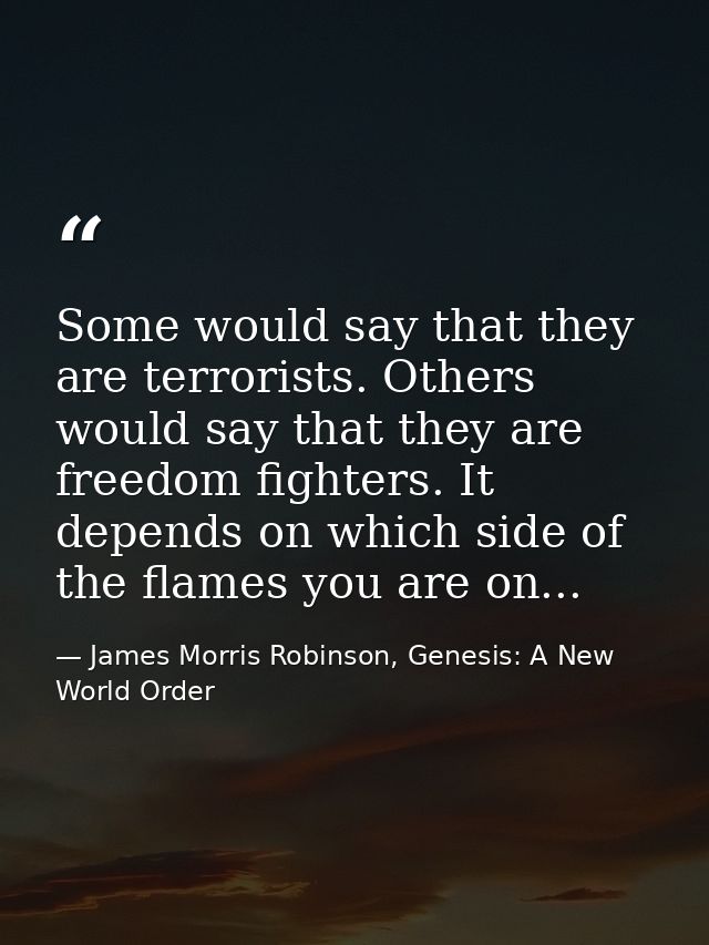 Some would say that they are terrorists. Others would say that they are freedom fighters. It depends on which side of th — James Morris Robinson, Genesis: A New World Order