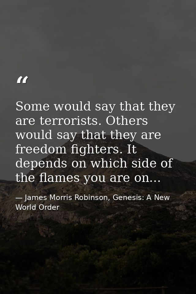 Some would say that they are terrorists. Others would say that they are freedom fighters. It depends on which side of th — James Morris Robinson, Genesis: A New World Order