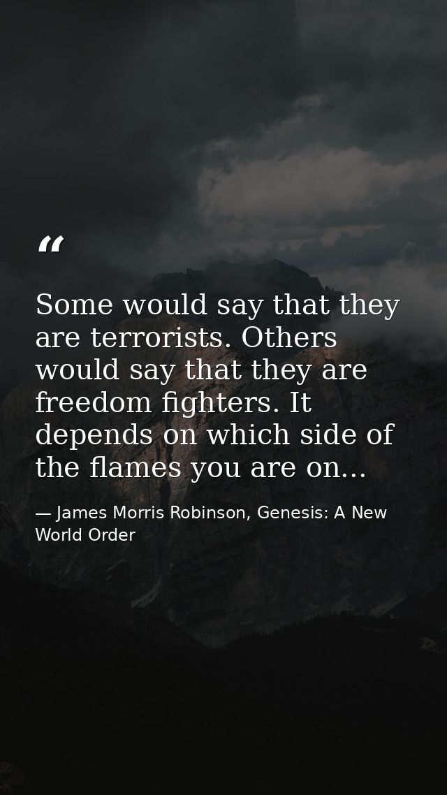 Some would say that they are terrorists. Others would say that they are freedom fighters. It depends on which side of th — James Morris Robinson, Genesis: A New World Order