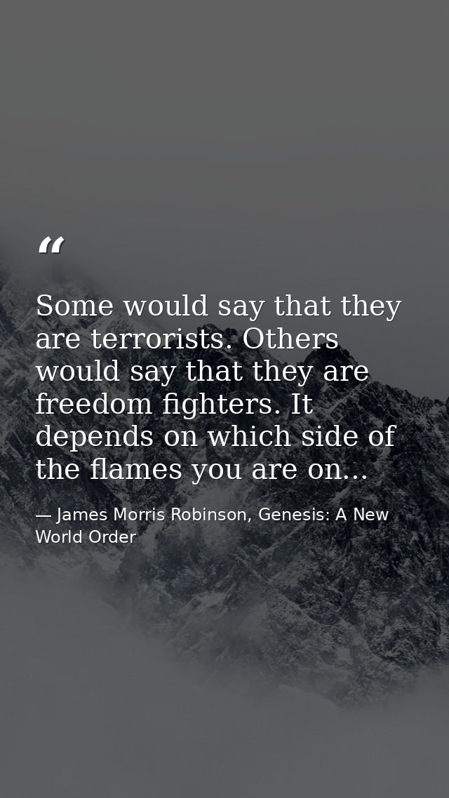 Some would say that they are terrorists. Others would say that they are freedom fighters. It depends on which side of th — James Morris Robinson, Genesis: A New World Order