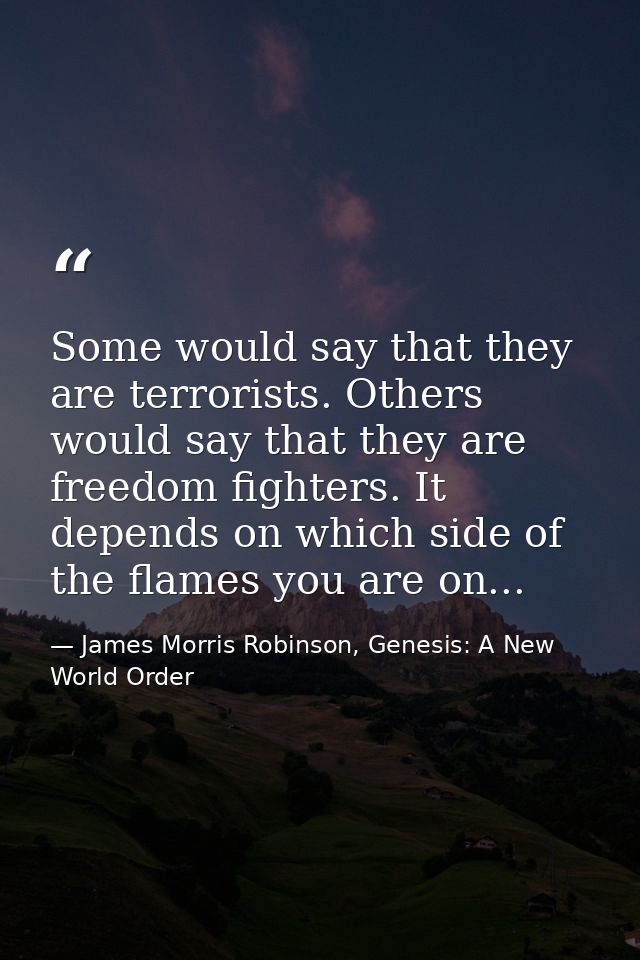 Some would say that they are terrorists. Others would say that they are freedom fighters. It depends on which side of th — James Morris Robinson, Genesis: A New World Order