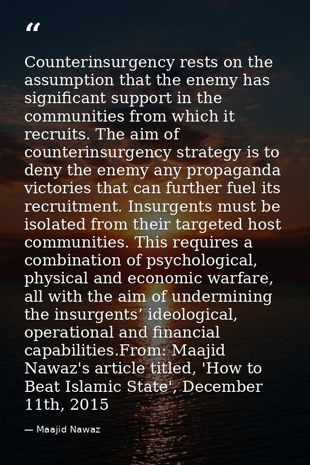 Counterinsurgency rests on the assumption that the enemy has significant support in the communities from which it recrui — Maajid Nawaz