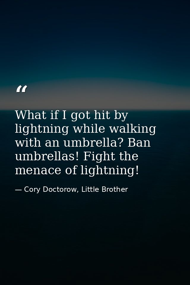 What if I got hit by lightning while walking with an umbrella? Ban umbrellas! Fight the menace of lightning! — Cory Doctorow, Little Brother