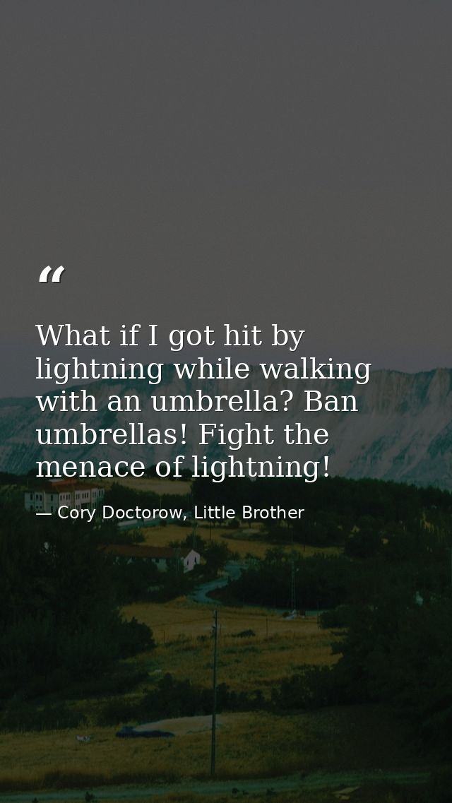 What if I got hit by lightning while walking with an umbrella? Ban umbrellas! Fight the menace of lightning! — Cory Doctorow, Little Brother