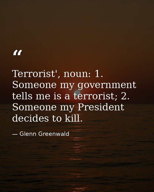 Terrorist', noun: 1. Someone my government tells me is a terrorist; 2. Someone my President decides to kill. — Glenn Greenwald