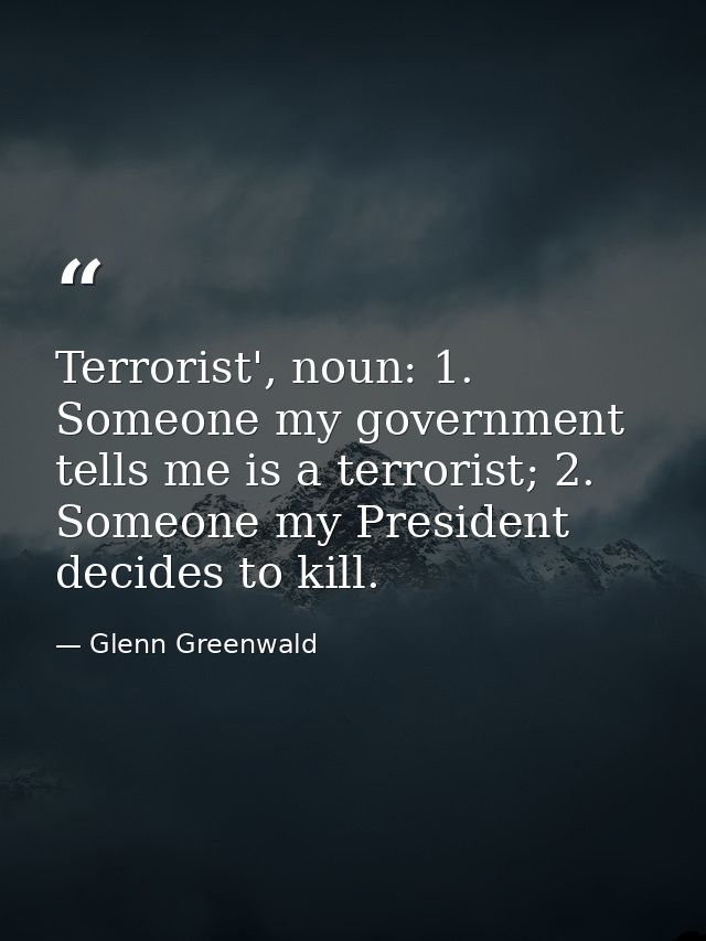 Terrorist', noun: 1. Someone my government tells me is a terrorist; 2. Someone my President decides to kill. — Glenn Greenwald