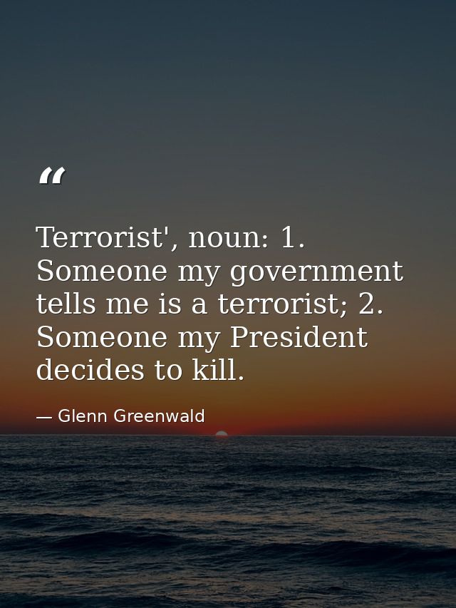 Terrorist', noun: 1. Someone my government tells me is a terrorist; 2. Someone my President decides to kill. — Glenn Greenwald