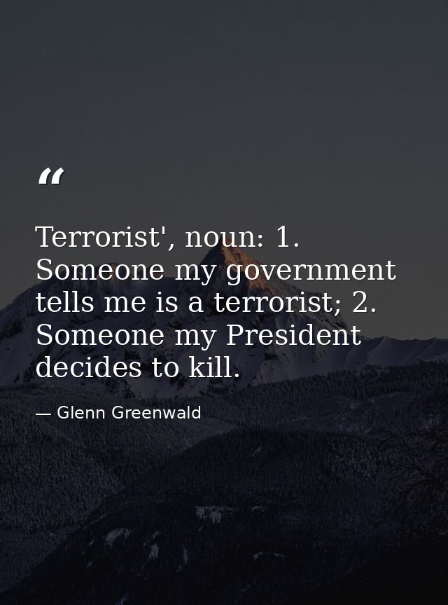 Terrorist', noun: 1. Someone my government tells me is a terrorist; 2. Someone my President decides to kill. — Glenn Greenwald