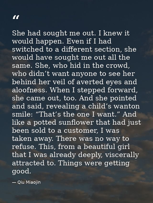 She had sought me out. I knew it would happen. Even if I had switched to a different section, she would have sought me o — Qiu Miaojin