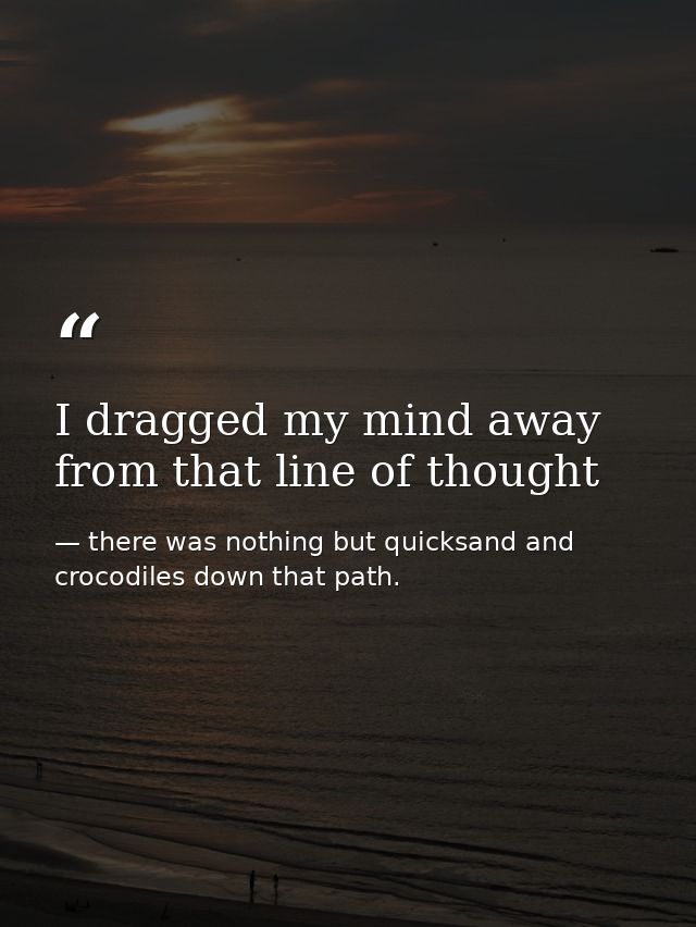I dragged my mind away from that line of thought — there was nothing but quicksand and crocodiles down that path.