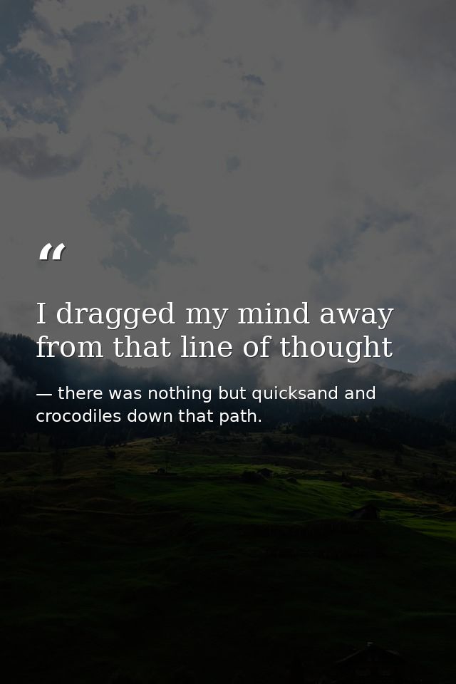 I dragged my mind away from that line of thought — there was nothing but quicksand and crocodiles down that path.