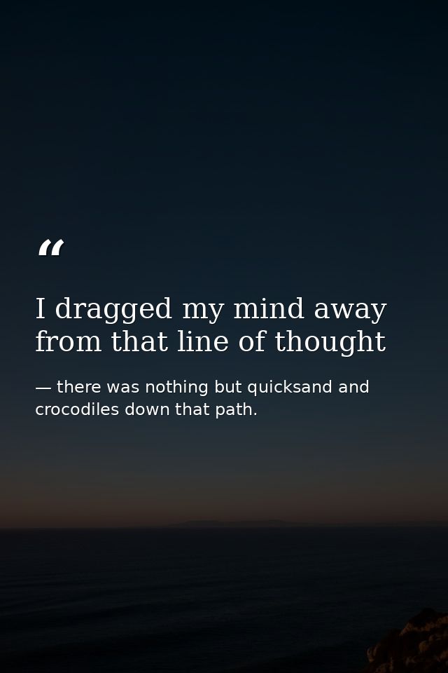 I dragged my mind away from that line of thought — there was nothing but quicksand and crocodiles down that path.