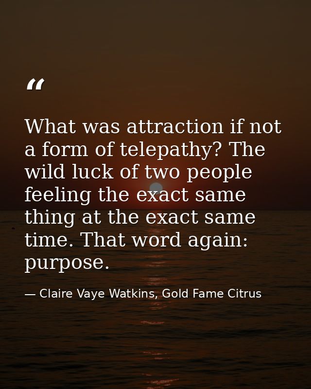 What was attraction if not a form of telepathy? The wild luck of two people feeling the exact same thing at the exact sa — Claire Vaye Watkins, Gold Fame Citrus