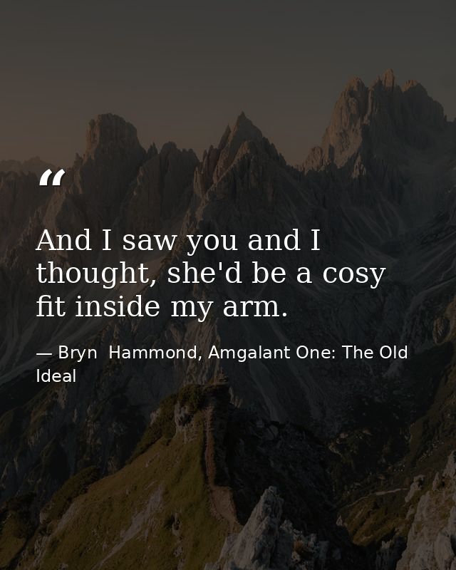 And I saw you and I thought, she'd be a cosy fit inside my arm. — Bryn  Hammond, Amgalant One: The Old Ideal