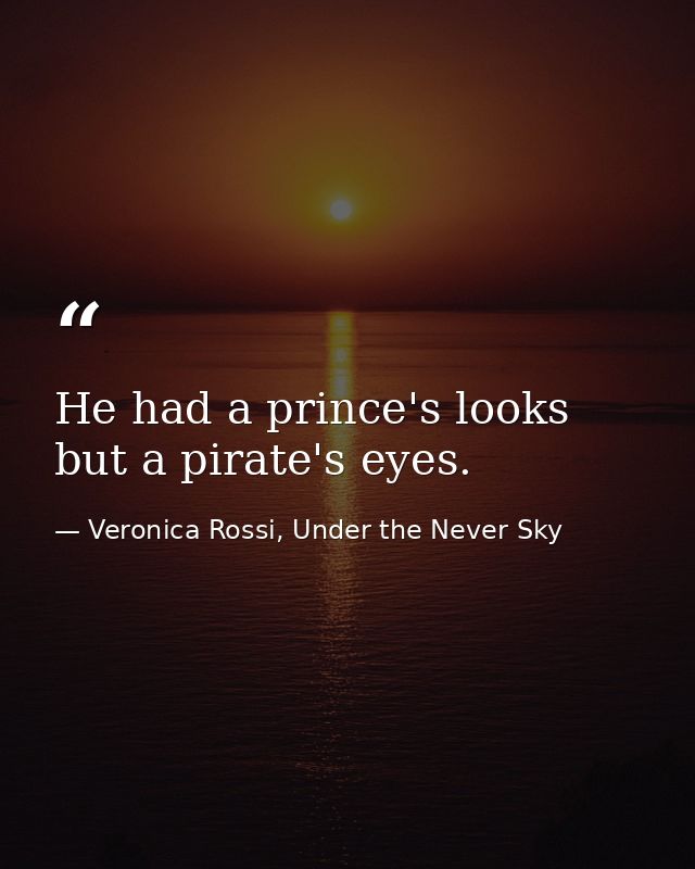 He had a prince's looks but a pirate's eyes. — Veronica Rossi, Under the Never Sky