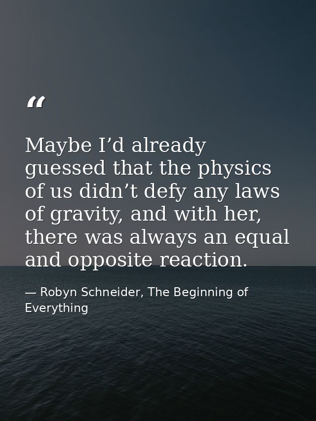 Maybe I’d already guessed that the physics of us didn’t defy any laws of gravity, and with her, there was always an equa — Robyn Schneider, The Beginning of Everything