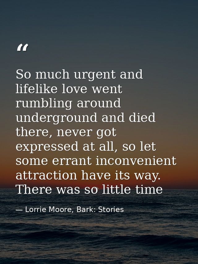 So much urgent and lifelike love went rumbling around underground and died there, never got expressed at all, so let som — Lorrie Moore, Bark: Stories