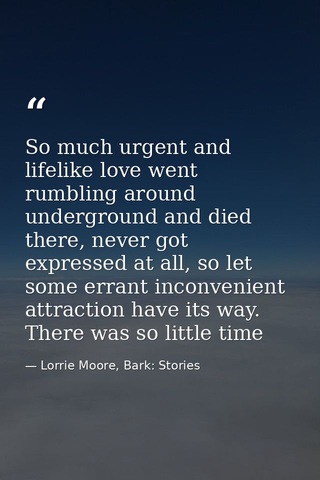 So much urgent and lifelike love went rumbling around underground and died there, never got expressed at all, so let som — Lorrie Moore, Bark: Stories