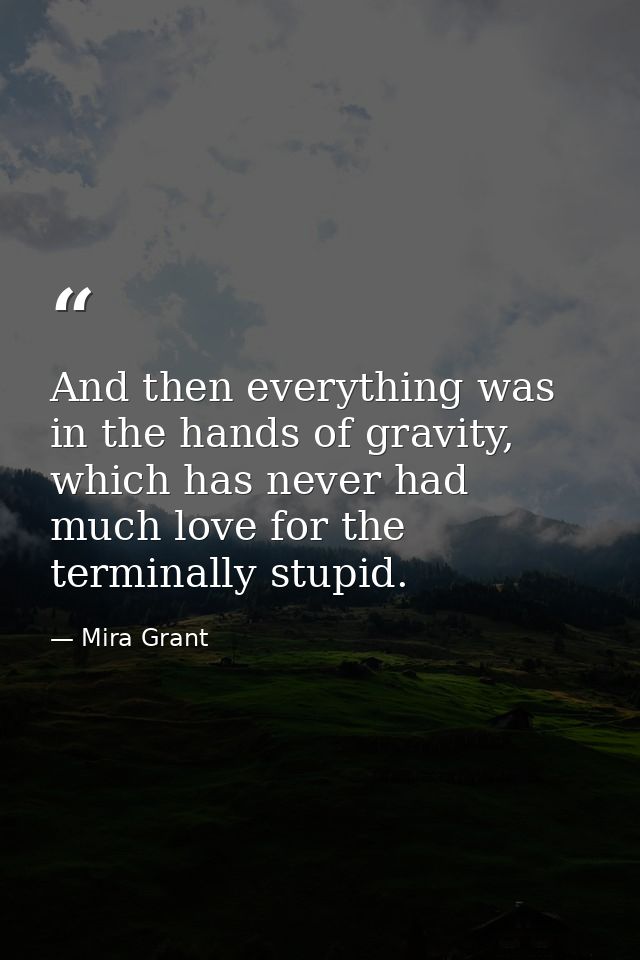 And then everything was in the hands of gravity, which has never had much love for the terminally stupid. — Mira Grant