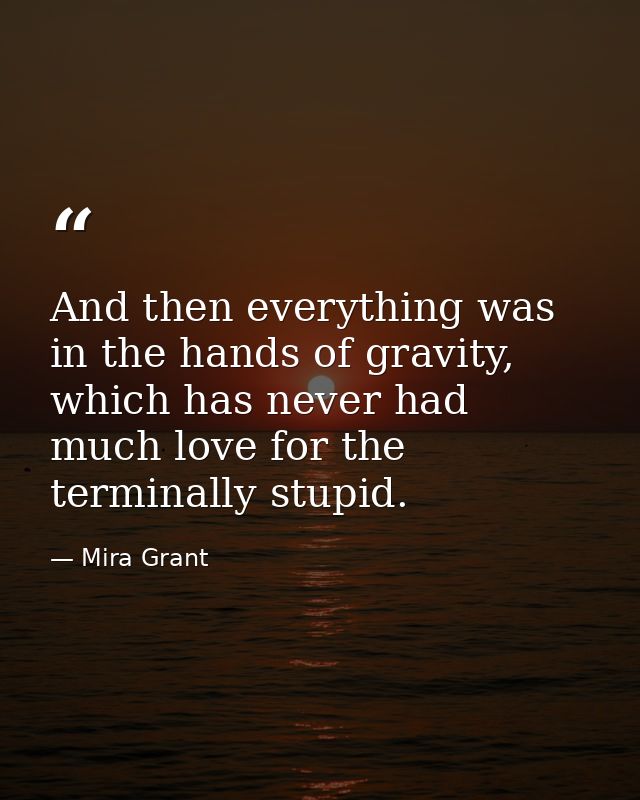 And then everything was in the hands of gravity, which has never had much love for the terminally stupid. — Mira Grant