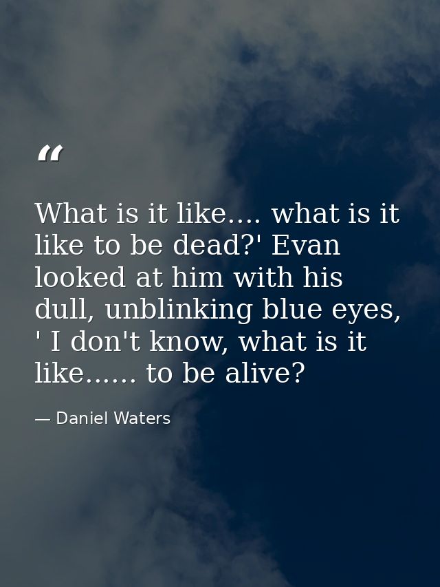 What is it like.... what is it like to be dead?' Evan looked at him with his dull, unblinking blue eyes, ' I don't know, — Daniel Waters