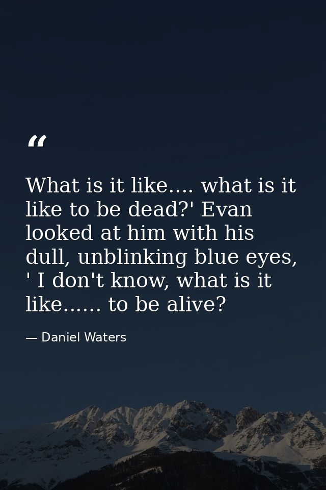 What is it like.... what is it like to be dead?' Evan looked at him with his dull, unblinking blue eyes, ' I don't know, — Daniel Waters