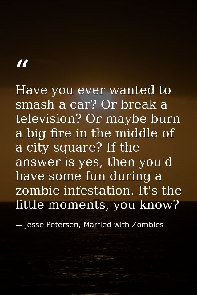 Have you ever wanted to smash a car? Or break a television? Or maybe burn a big fire in the middle of a city square? If  — Jesse Petersen, Married with Zombies