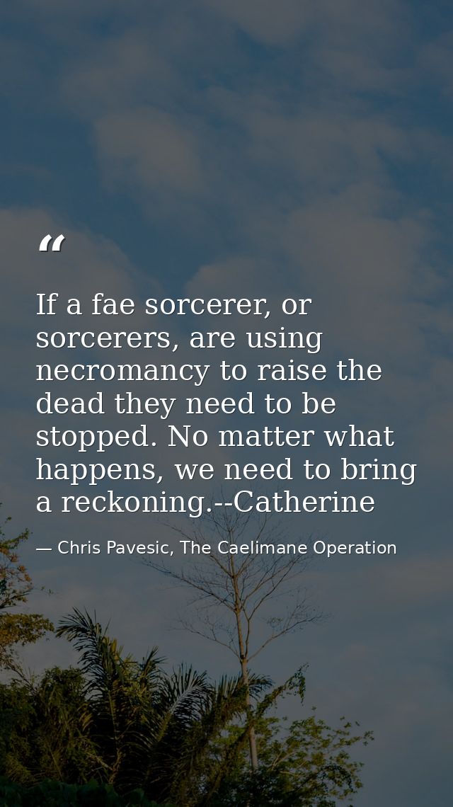 If a fae sorcerer, or sorcerers, are using necromancy to raise the dead they need to be stopped. No matter what happens, — Chris Pavesic, The Caelimane Operation