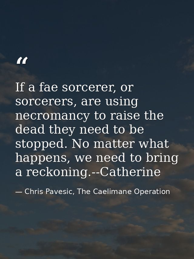 If a fae sorcerer, or sorcerers, are using necromancy to raise the dead they need to be stopped. No matter what happens, — Chris Pavesic, The Caelimane Operation