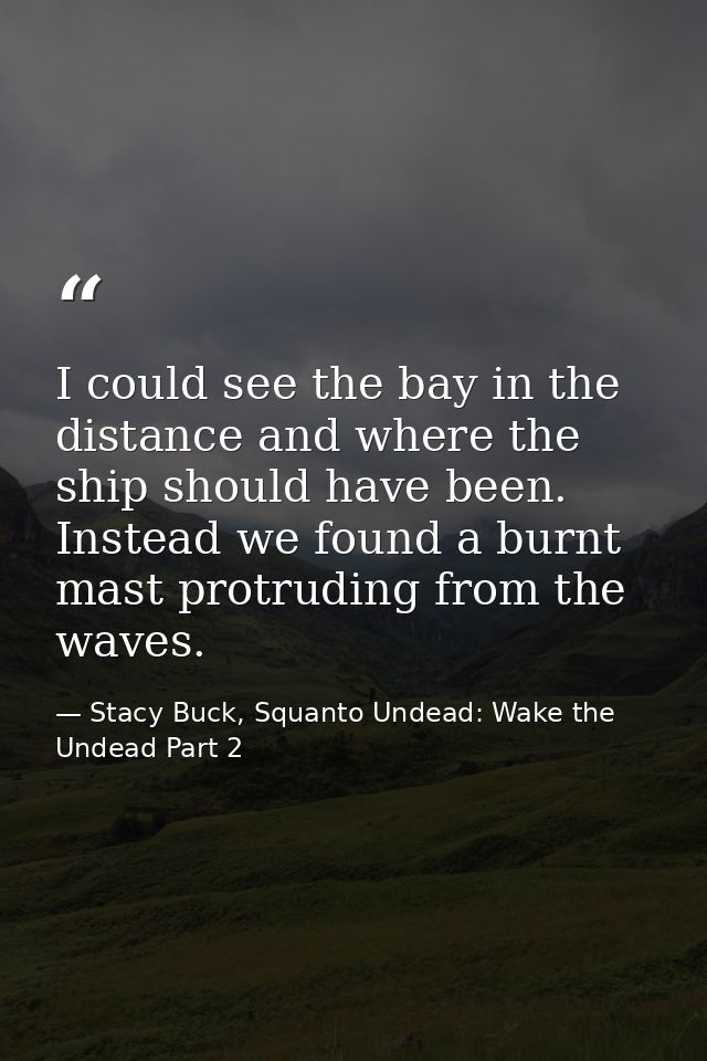 I could see the bay in the distance and where the ship should have been. Instead we found a burnt mast protruding from t — Stacy Buck, Squanto Undead: Wake the Undead Part 2