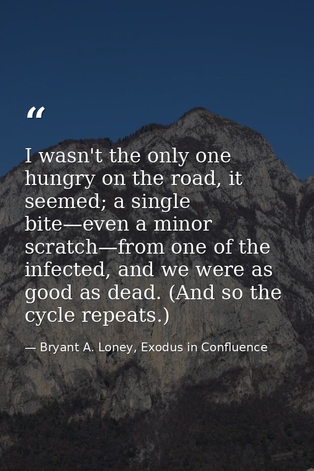 I wasn't the only one hungry on the road, it seemed; a single bite—even a minor scratch—from one of the infected, and we — Bryant A. Loney, Exodus in Confluence
