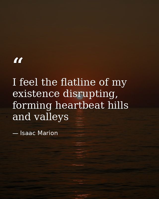 I feel the flatline of my existence disrupting, forming heartbeat hills and valleys — Isaac Marion