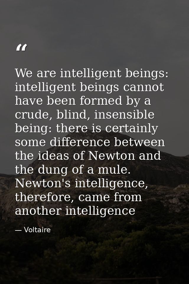 We are intelligent beings: intelligent beings cannot have been formed by a crude, blind, insensible being: there is cert — Voltaire