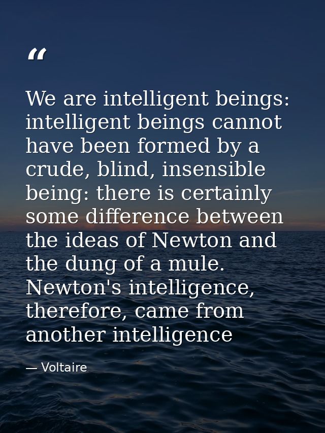 We are intelligent beings: intelligent beings cannot have been formed by a crude, blind, insensible being: there is cert — Voltaire