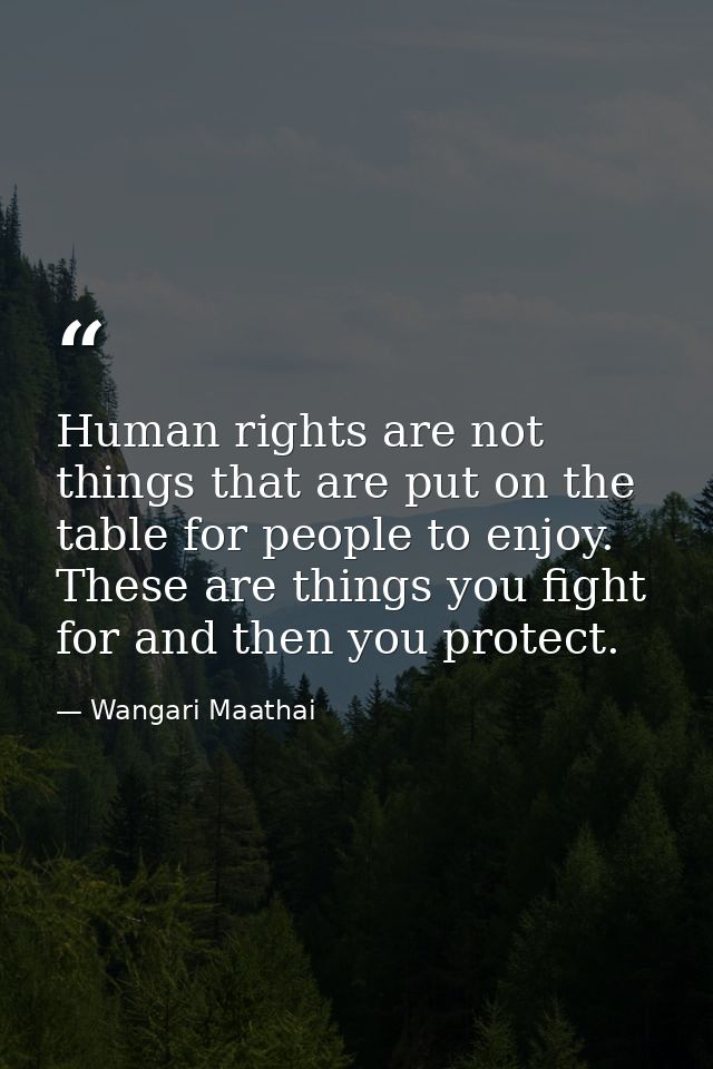 Human rights are not things that are put on the table for people to enjoy. These are things you fight for and then you p — Wangari Maathai
