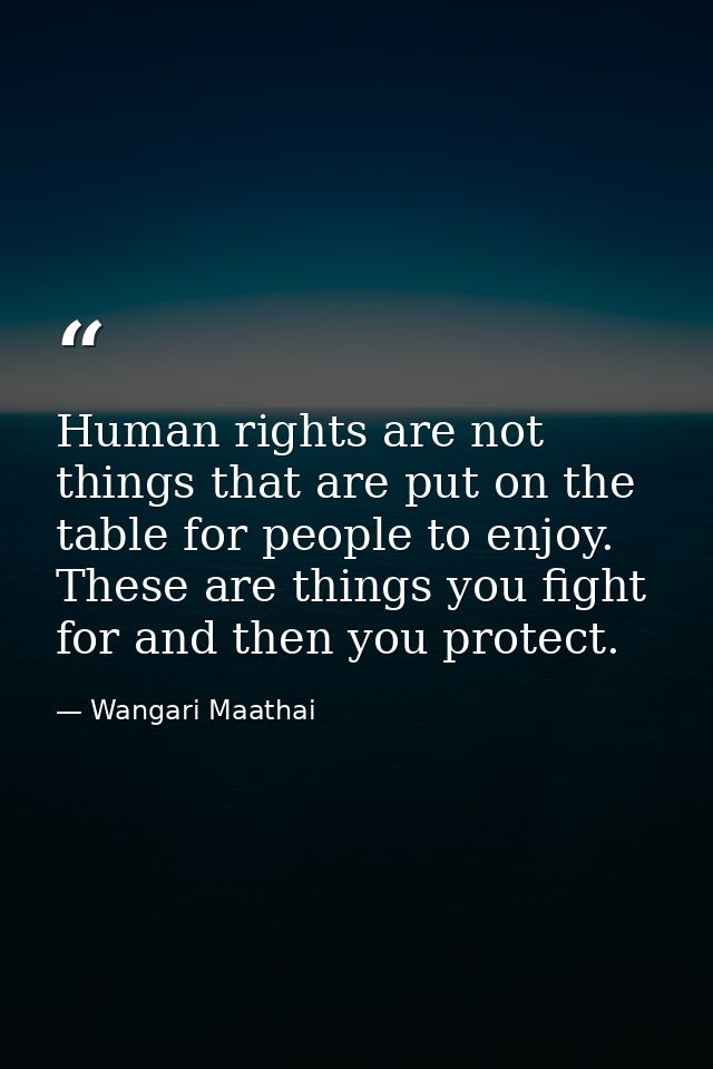 Human rights are not things that are put on the table for people to enjoy. These are things you fight for and then you p — Wangari Maathai
