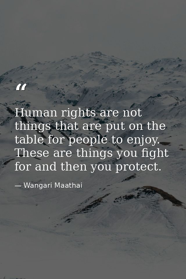 Human rights are not things that are put on the table for people to enjoy. These are things you fight for and then you p — Wangari Maathai