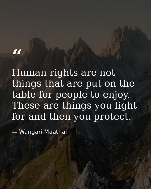 Human rights are not things that are put on the table for people to enjoy. These are things you fight for and then you p — Wangari Maathai