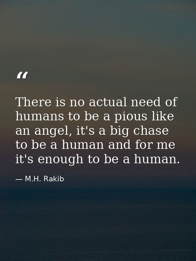 There is no actual need of humans to be a pious like an angel, it's a big chase to be a human and for me it's enough to  — M.H. Rakib