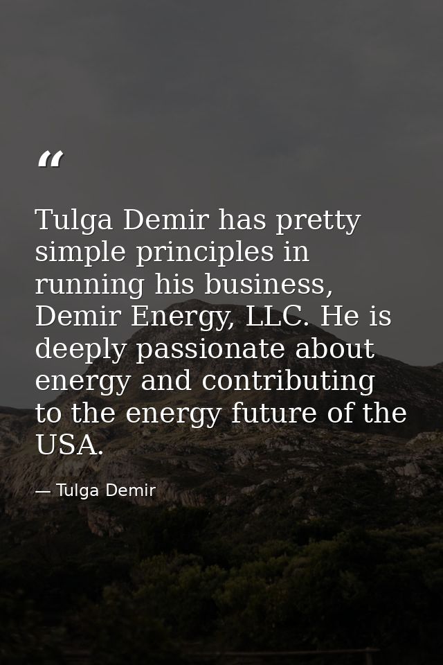 Tulga Demir has pretty simple principles in running his business, Demir Energy, LLC. He is deeply passionate about energ — Tulga Demir