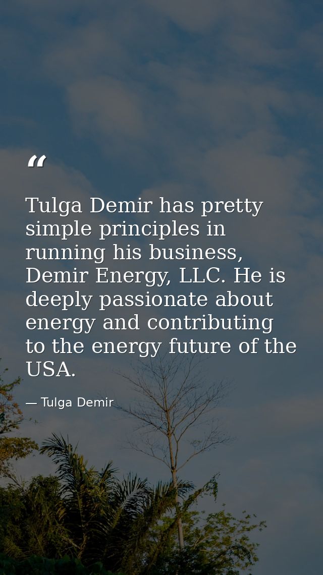 Tulga Demir has pretty simple principles in running his business, Demir Energy, LLC. He is deeply passionate about energ — Tulga Demir