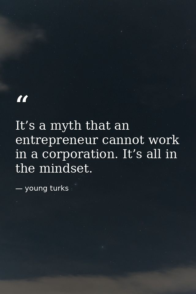 It’s a myth that an entrepreneur cannot work in a corporation. It’s all in the mindset. — young turks
