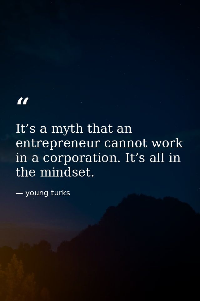 It’s a myth that an entrepreneur cannot work in a corporation. It’s all in the mindset. — young turks